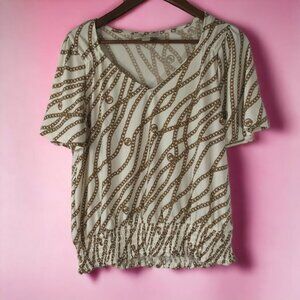 Michael Kors Women’s Blouse Cream with Gold & Black Chain Print Size M NWOT